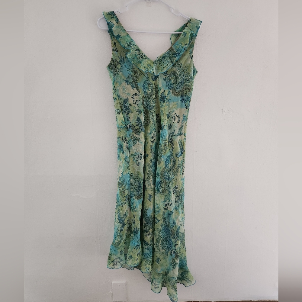 Vintage AGB Floral Asymmetrical Ruffle Midi Dress Fairy Core Nymph Y2k Green 8 - Picture 3 of 6